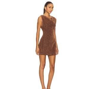 Free People Atlas Vegan Suede Mini Dress Brown Western Minimalist M- NWOT
